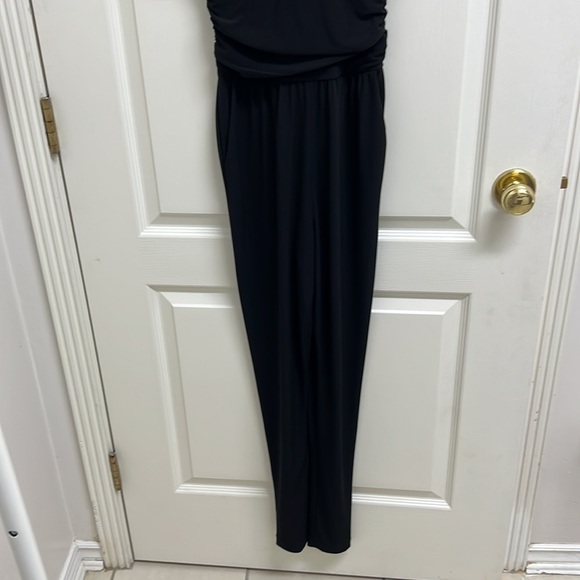 Guess Jumpsuit w/ Deep V Shoulder Embellished Ruched Waist | Size XS Black - Picture 3 of 7